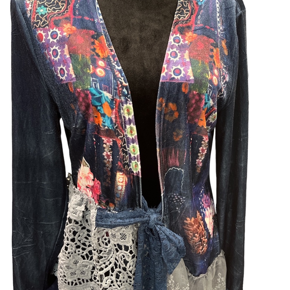 NEW Ursime Vintage Boho Velvet Patchwork Bowknot Long Sleeve Jacket M - Picture 6 of 10